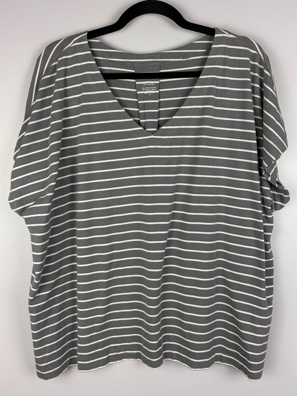 J.Jill 2X Luxe Supima Cotton Tencel Pleat Back Striped Oversized Tee